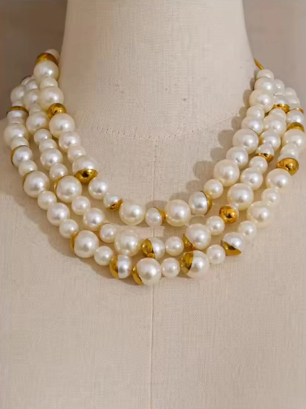 White Multi-Strand Pearl Collar Necklace